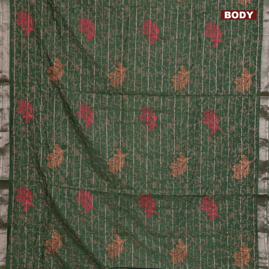 Assam silk saree green with allover zari weaves & embroidery work and zari woven border