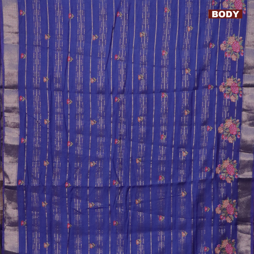 Assam silk saree blue with allover zari weaves & embroidery work buttas and zari woven border