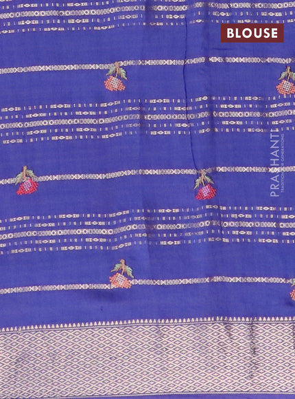 Assam silk saree blue with allover zari weaves & embroidery work buttas and zari woven border