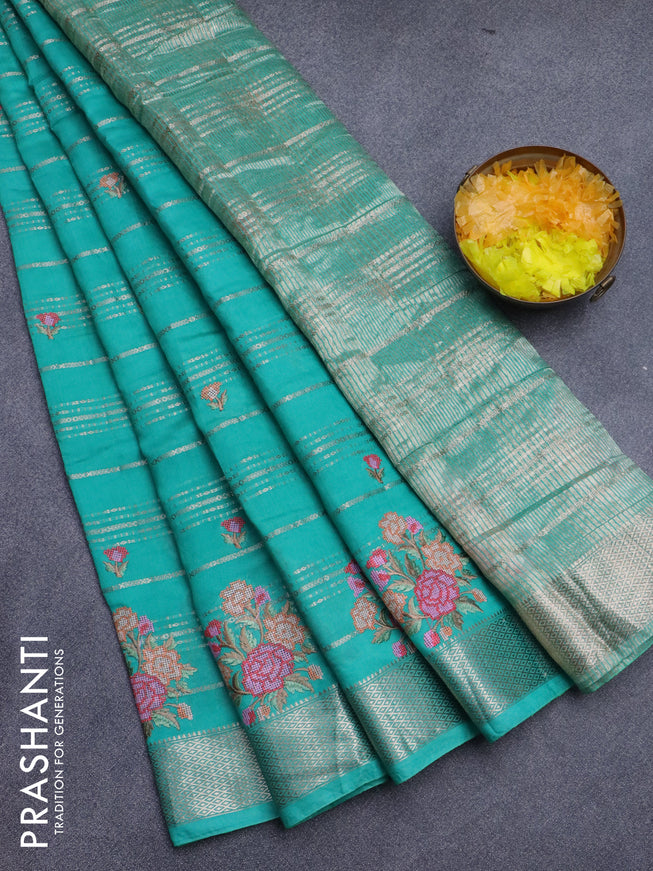 Assam silk saree green with allover zari weaves & embroidery work buttas and zari woven border