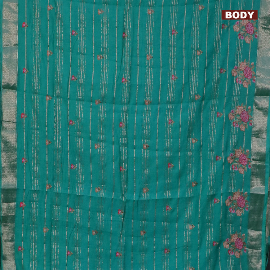 Assam silk saree green with allover zari weaves & embroidery work buttas and zari woven border