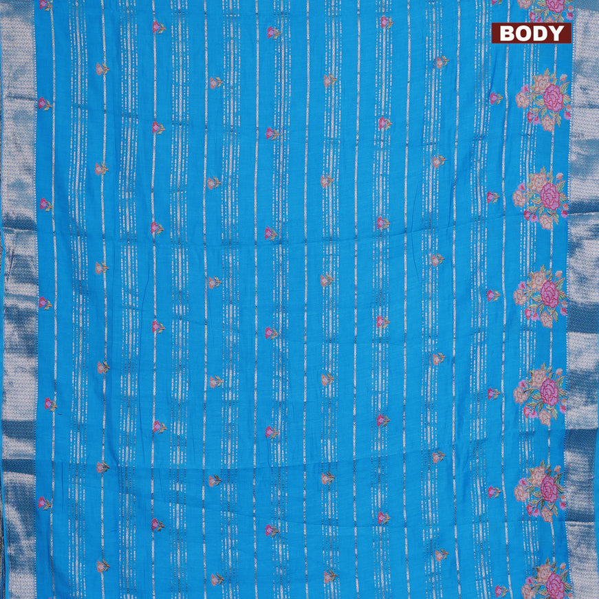 Assam silk saree light blue with allover zari weaves & embroidery work buttas and zari woven border