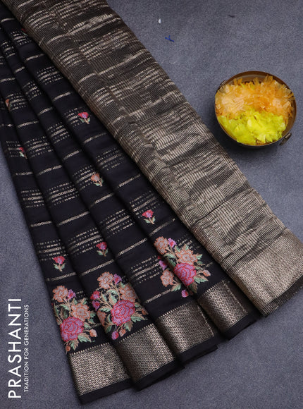 Assam silk saree black with allover zari weaves & embroidery work buttas and zari woven border