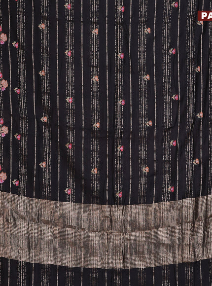 Assam silk saree black with allover zari weaves & embroidery work buttas and zari woven border