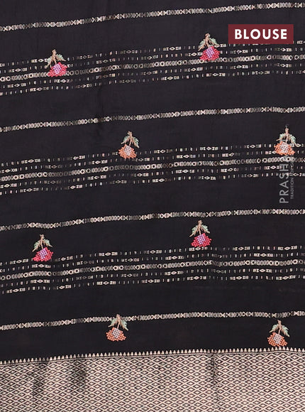 Assam silk saree black with allover zari weaves & embroidery work buttas and zari woven border