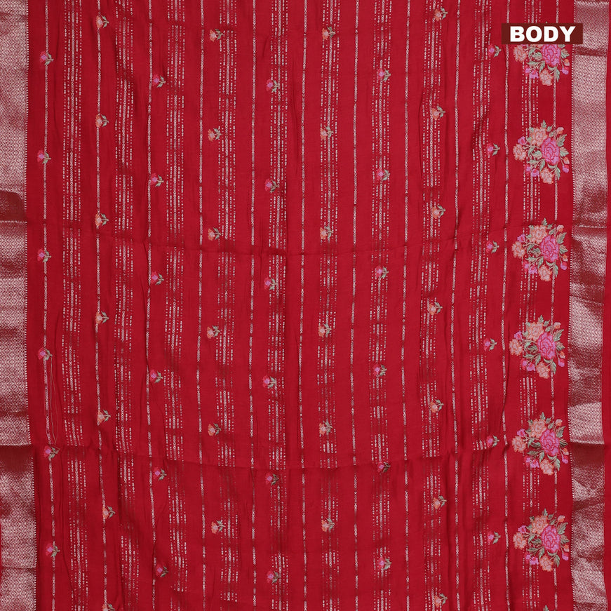 Assam silk saree red with allover zari weaves & embroidery work buttas and zari woven border