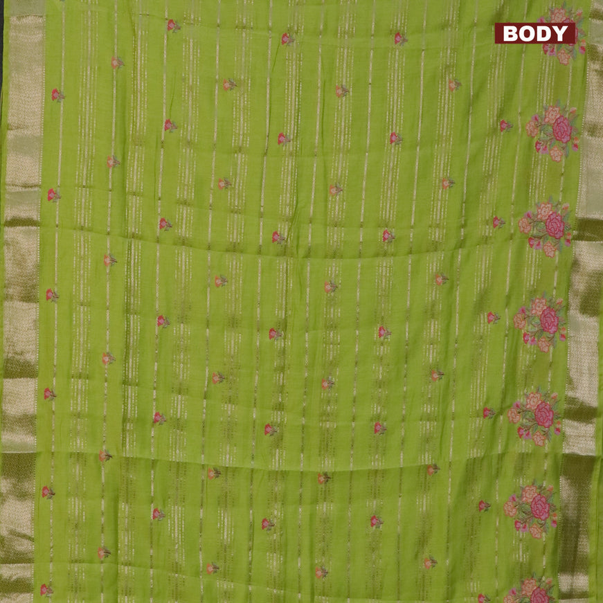 Assam silk saree fluorescent green with allover zari weaves & embroidery work buttas and zari woven border