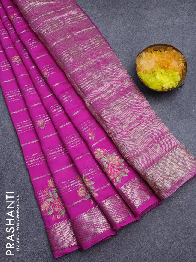 Assam silk saree pink with allover zari weaves & embroidery work buttas and zari woven border