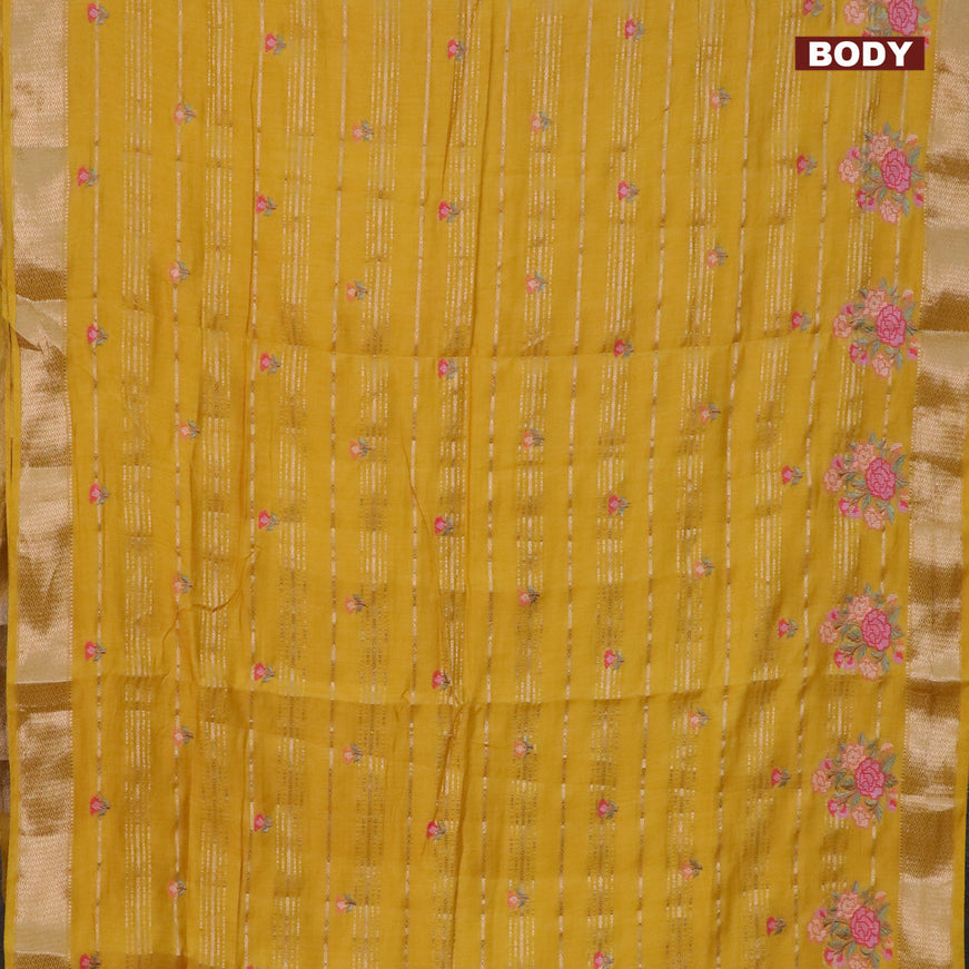 Assam silk saree yellow with allover zari weaves & embroidery work buttas and zari woven border