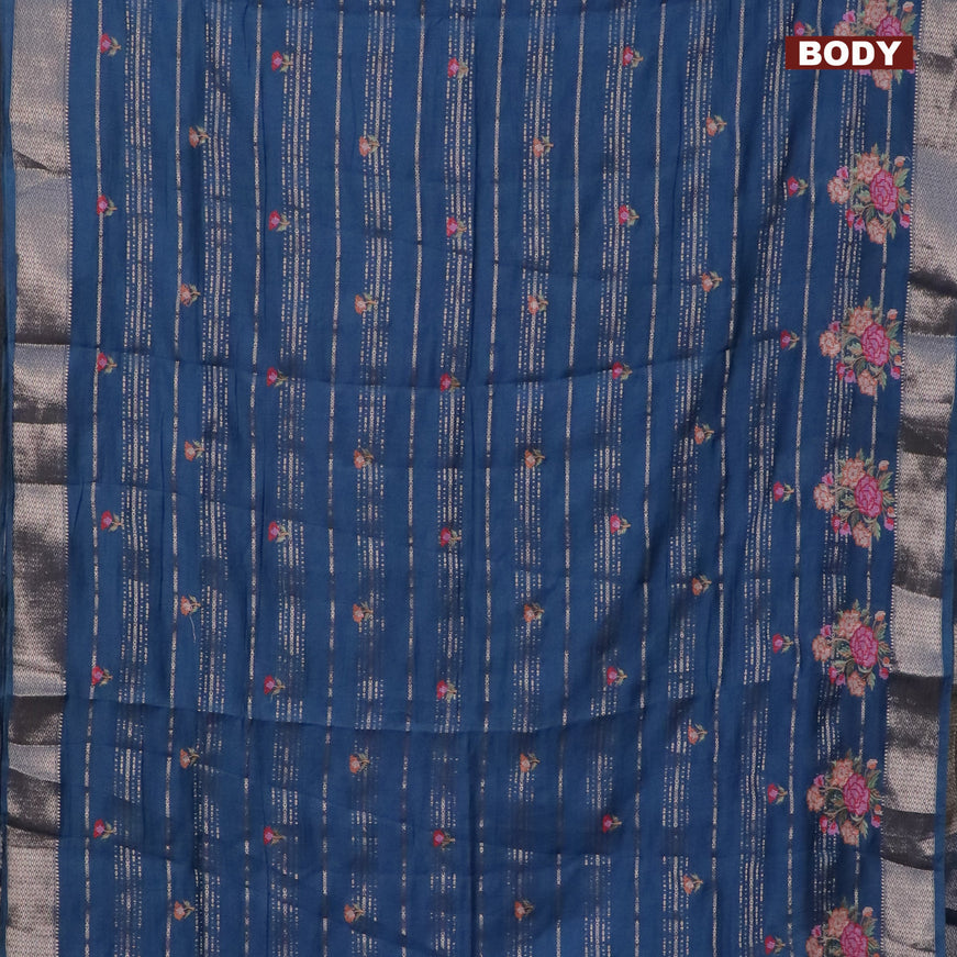 Assam silk saree peacock blue with allover zari weaves & embroidery work buttas and zari woven border