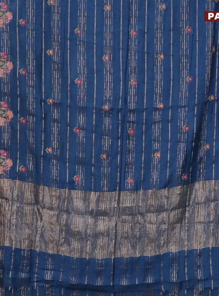 Assam silk saree peacock blue with allover zari weaves & embroidery work buttas and zari woven border