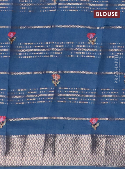 Assam silk saree peacock blue with allover zari weaves & embroidery work buttas and zari woven border