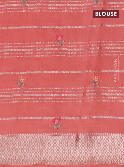 Assam silk saree peach orange with allover zari weaves & embroidery work buttas and zari woven border