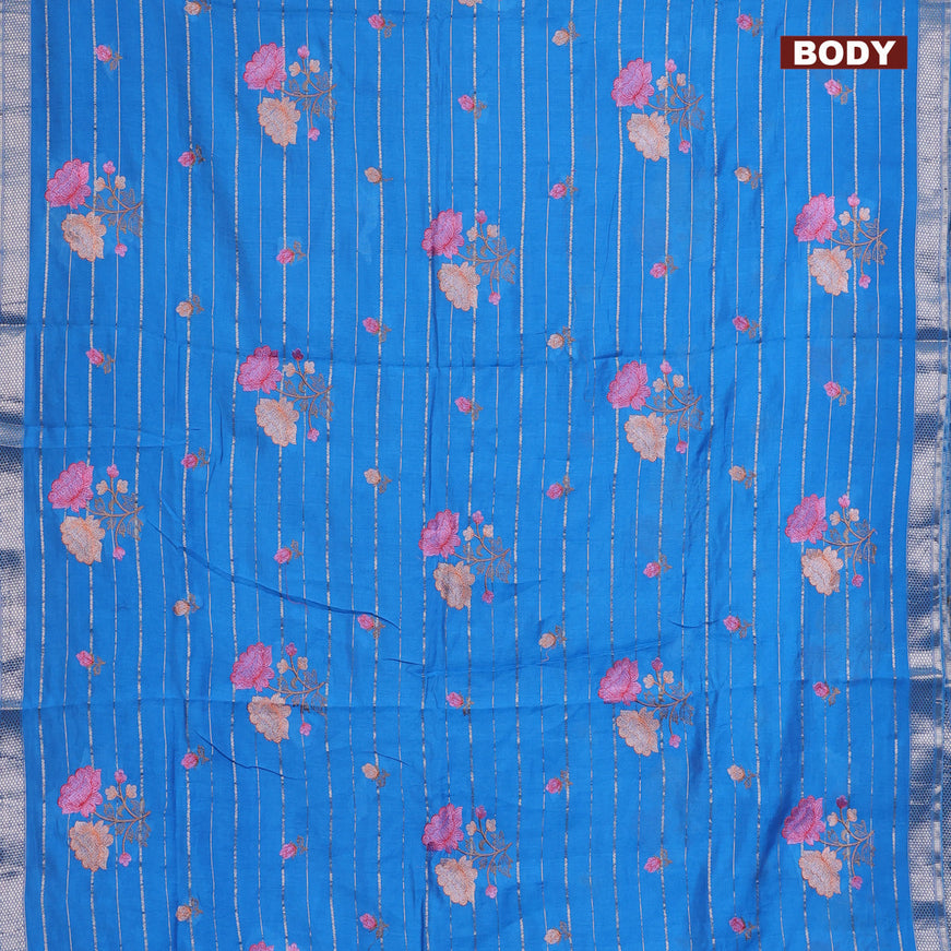 Assam silk saree cs blue with allover zari weaves & embroidery work buttas and zari woven border