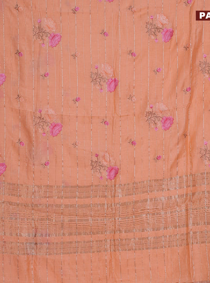 Assam silk saree peach orange with allover zari weaves & embroidery work buttas and zari woven border