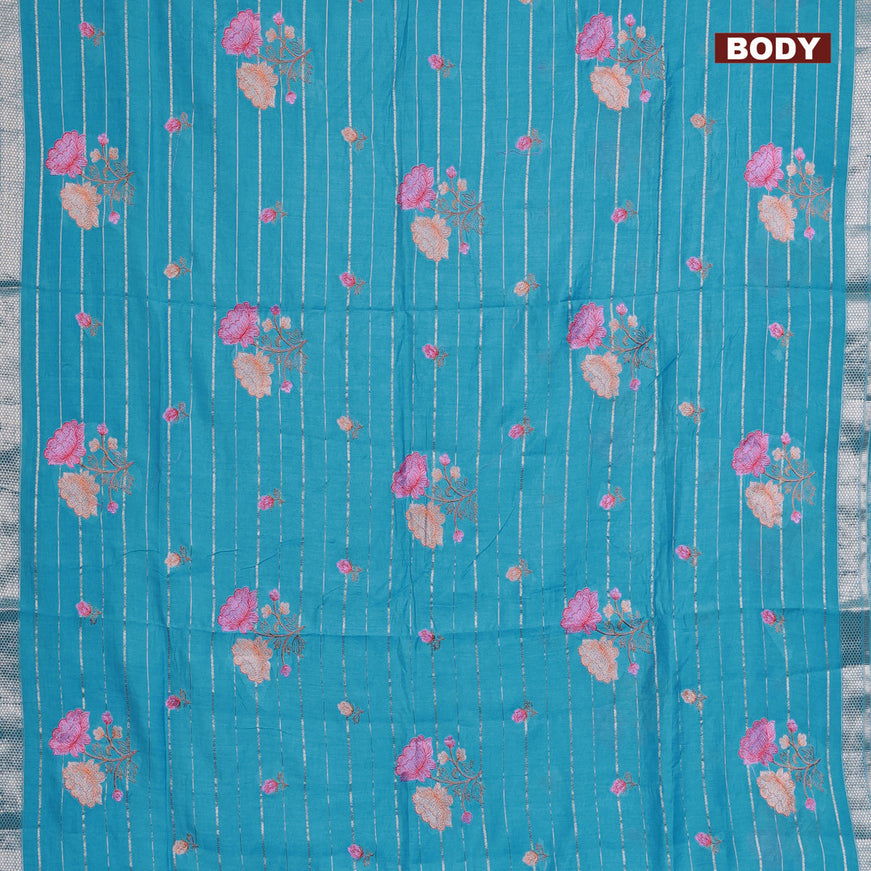 Assam silk saree light blue with allover zari weaves & embroidery work buttas and zari woven border