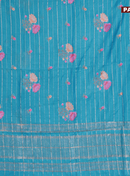 Assam silk saree light blue with allover zari weaves & embroidery work buttas and zari woven border