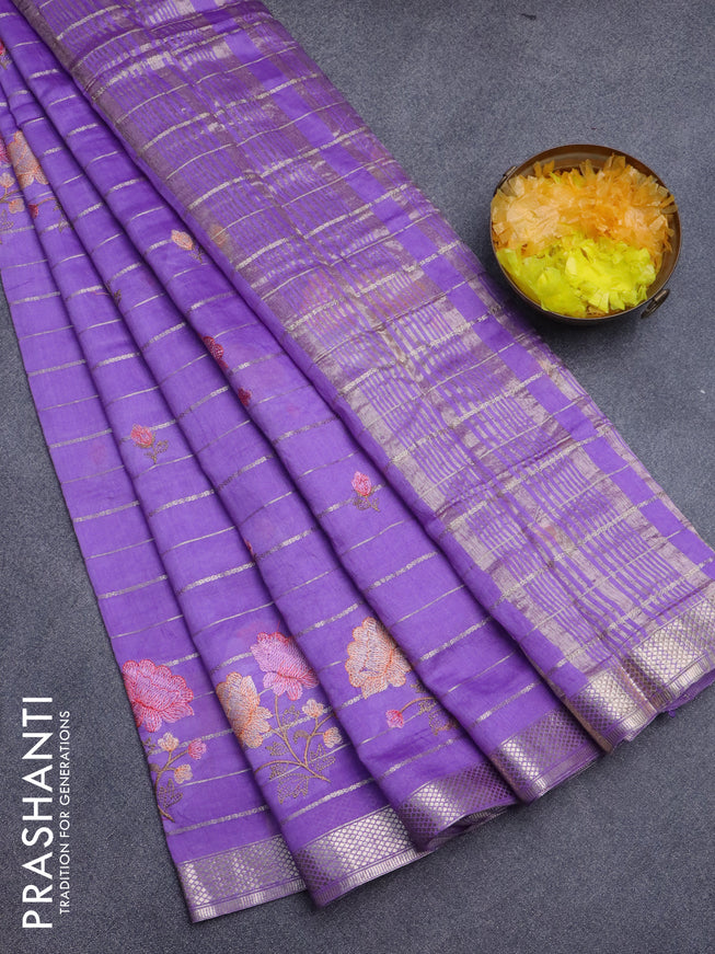 Assam silk saree lavender shade with allover zari weaves & embroidery work buttas and zari woven border