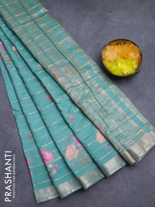 Assam silk saree pastel green with allover zari weaves & embroidery work buttas and zari woven border