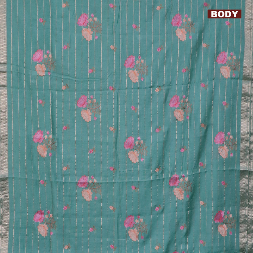 Assam silk saree pastel green with allover zari weaves & embroidery work buttas and zari woven border