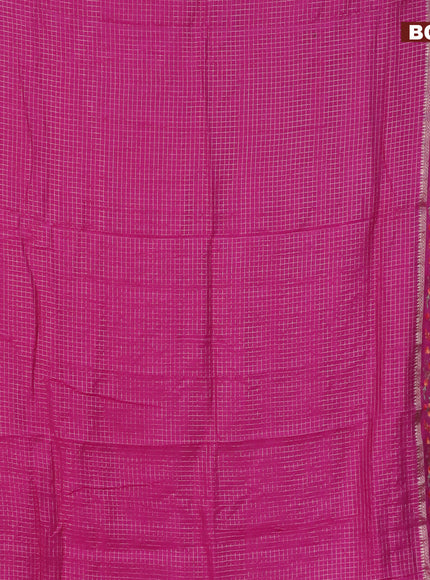 Assam silk saree pink with allover zari checked pattern and floral design embroidery work zari border