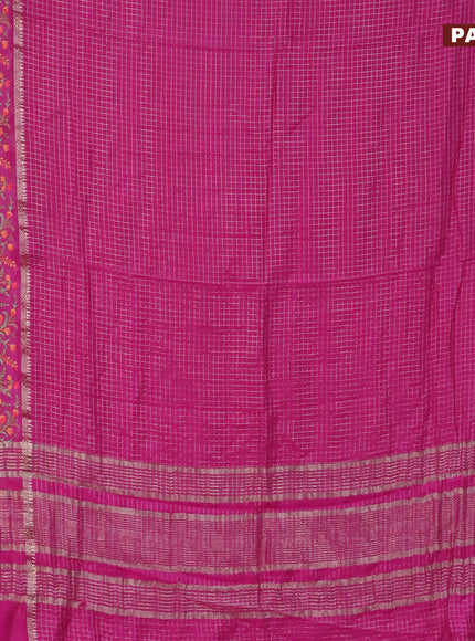 Assam silk saree pink with allover zari checked pattern and floral design embroidery work zari border