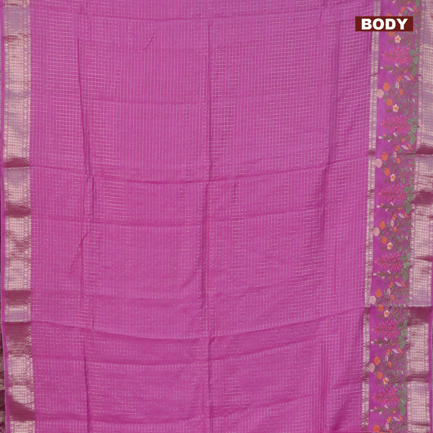 Assam silk saree lotus pink with allover zari checked pattern and floral design embroidery work zari border