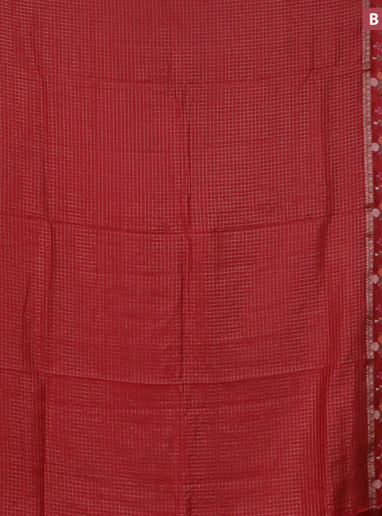 Assam silk saree red with allover zari checked pattern and floral design embroidery work zari border