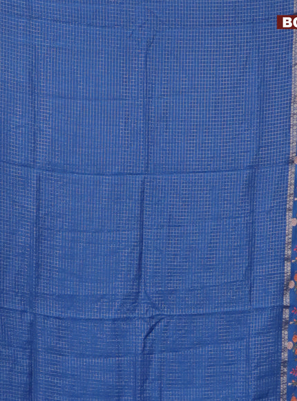 Assam silk saree cs blue with allover zari checked pattern and floral design embroidery work zari border