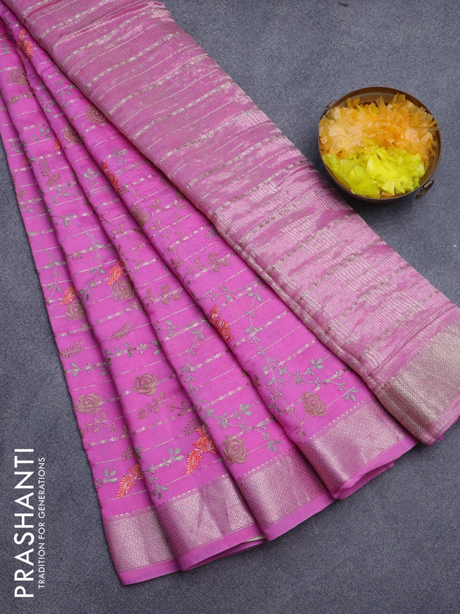 Assam silk saree pink with allover zari weaves & embroidery work buttas and zari woven border