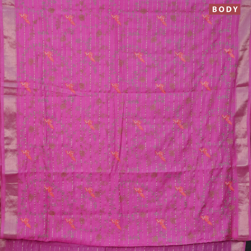 Assam silk saree pink with allover zari weaves & embroidery work buttas and zari woven border