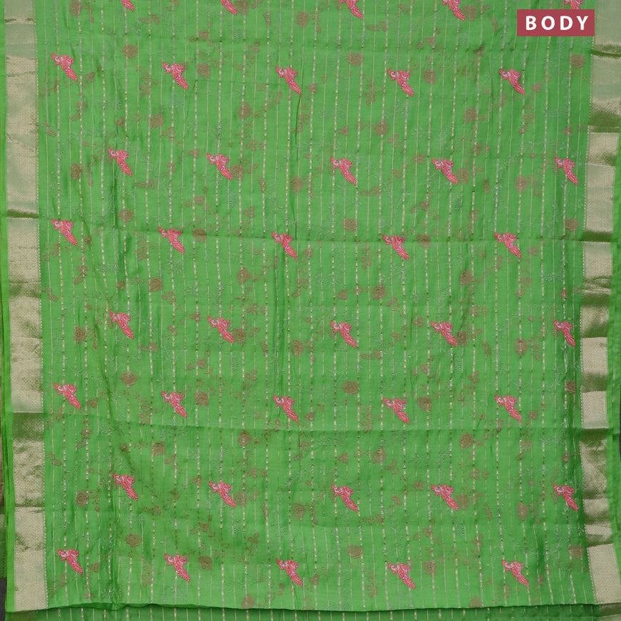 Assam silk saree light green with allover zari weaves & embroidery work buttas and zari woven border