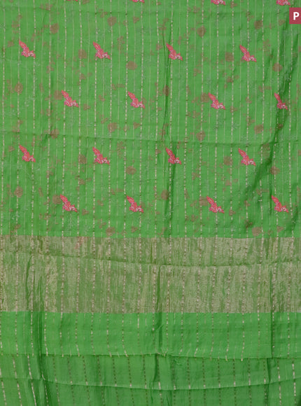 Assam silk saree light green with allover zari weaves & embroidery work buttas and zari woven border