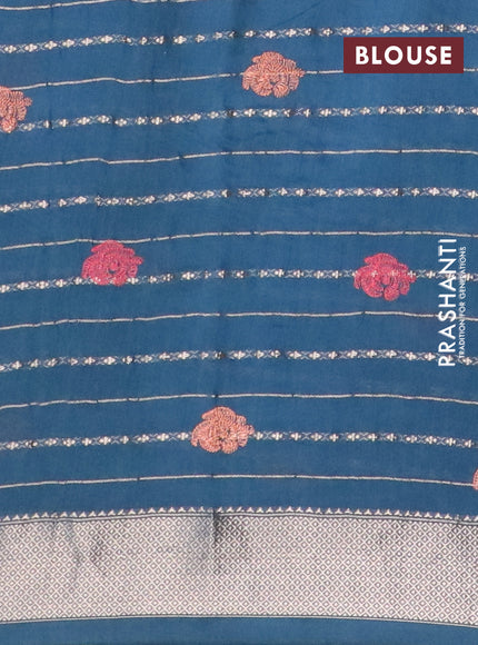 Assam silk saree peacock blue with allover zari weaves & embroidery work buttas and zari woven border