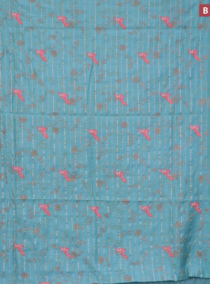 Assam silk saree teal blue with allover zari weaves & embroidery work buttas and zari woven border