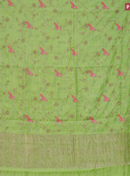 Assam silk saree fluorescent green with allover zari weaves & embroidery work buttas and zari woven border