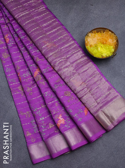 Assam silk saree purple with allover zari weaves & embroidery work buttas and zari woven border