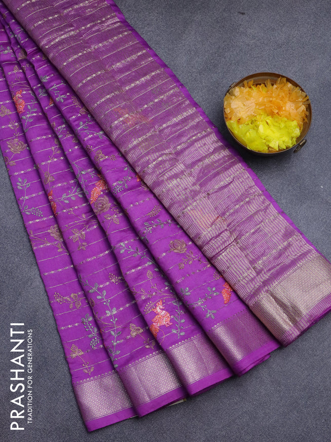 Assam silk saree purple with allover zari weaves & embroidery work buttas and zari woven border