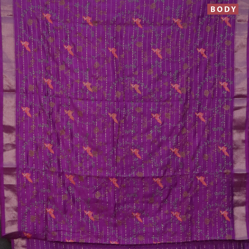 Assam silk saree purple with allover zari weaves & embroidery work buttas and zari woven border