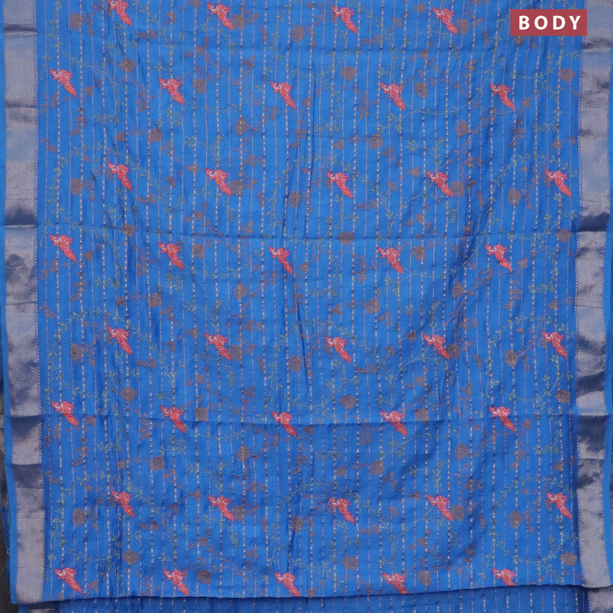 Assam silk saree cs blue with allover zari weaves & embroidery work buttas and zari woven border