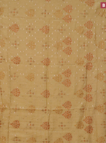 Assam silk saree khaki shade with allover embroidery work & zari buttas and zari woven border