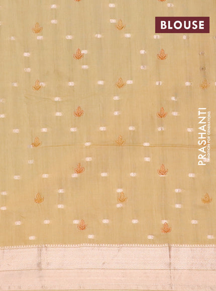 Assam silk saree khaki shade with allover embroidery work & zari buttas and zari woven border