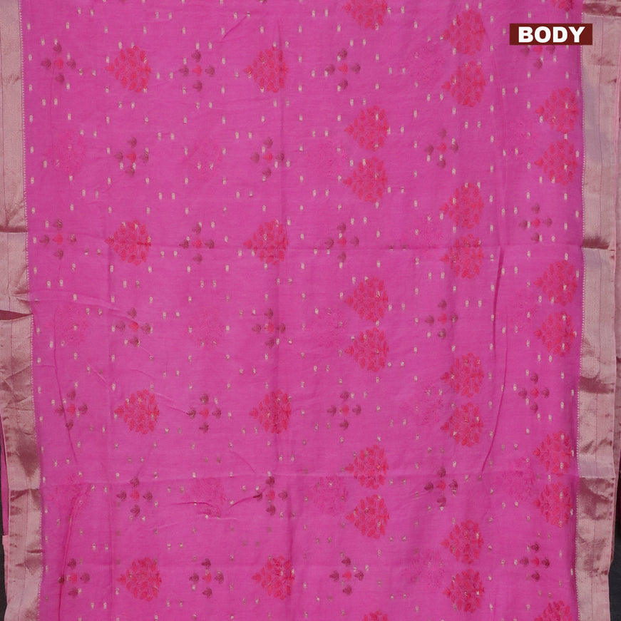 Assam silk saree pink and peach shade with allover embroidery work & zari buttas and zari woven border