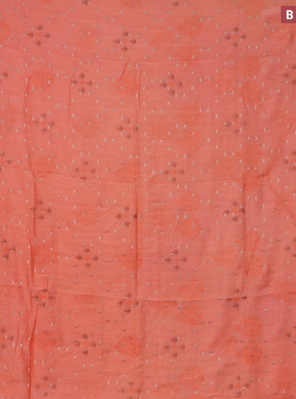 Assam silk saree peach orange with allover embroidery work & zari buttas and zari woven border