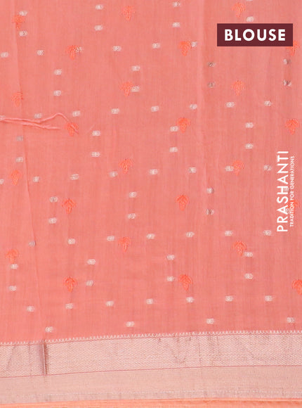 Assam silk saree peach orange with allover embroidery work & zari buttas and zari woven border