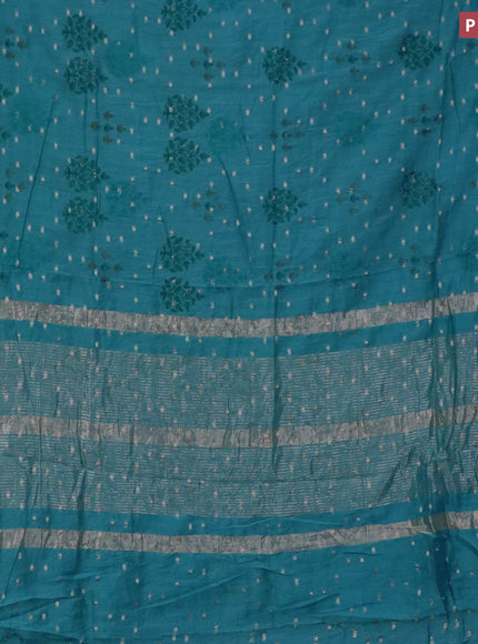 Assam silk saree blue shade with allover embroidery work & zari buttas and zari woven border