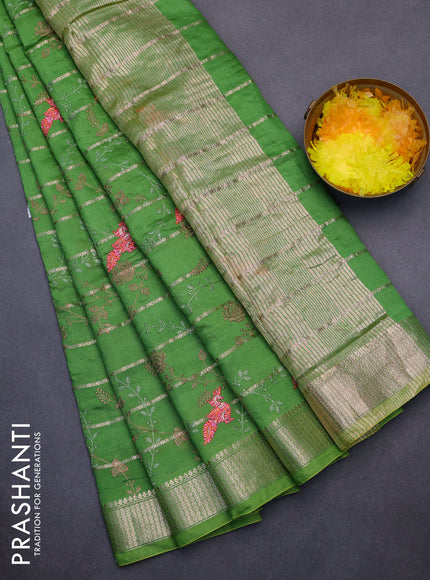 Assam silk saree green with allover zari weaves & embroidery work buttas and zari woven border