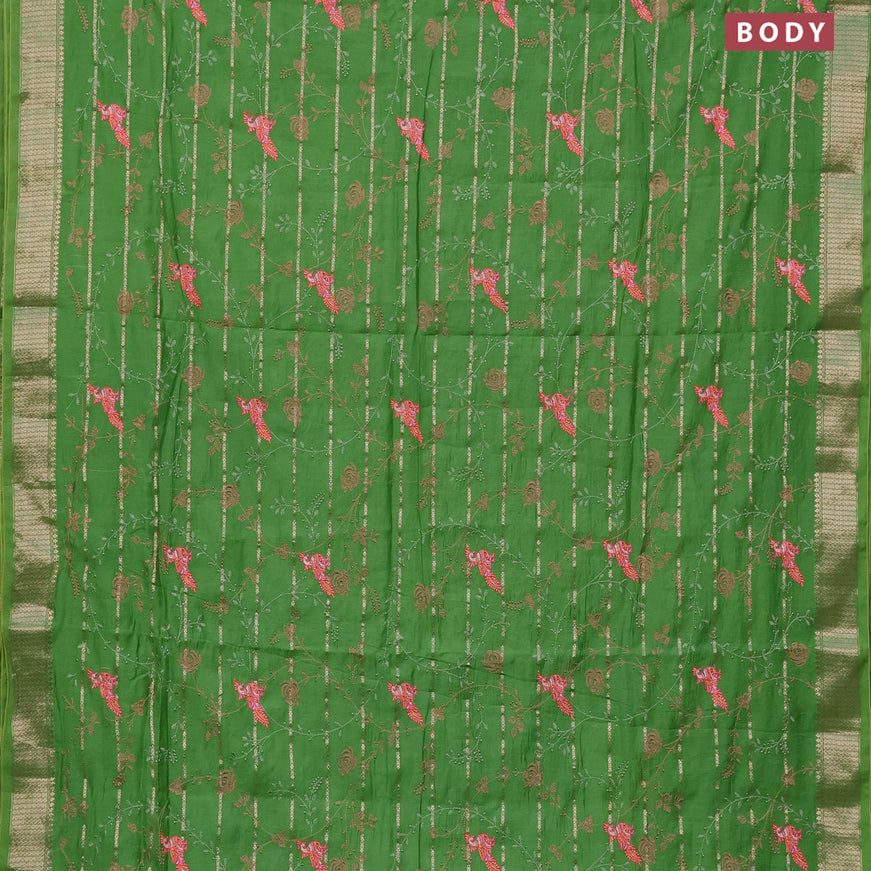 Assam silk saree green with allover zari weaves & embroidery work buttas and zari woven border