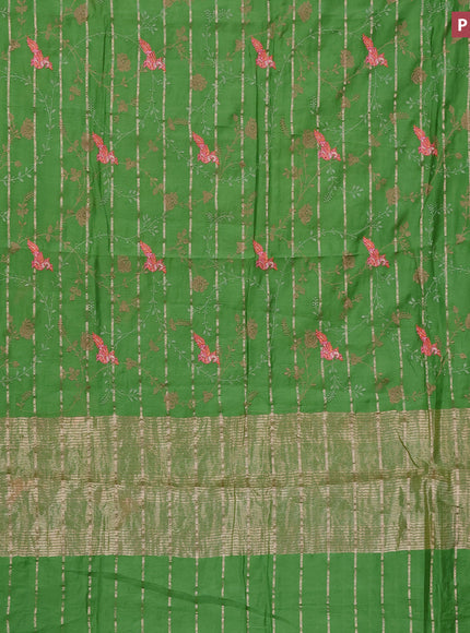 Assam silk saree green with allover zari weaves & embroidery work buttas and zari woven border