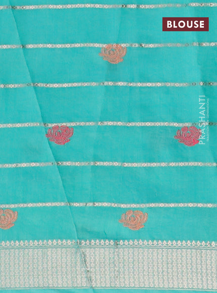 Assam silk saree teal blue with allover zari weaves & embroidery work buttas and zari woven border